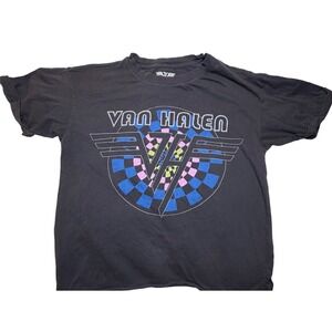 Van Halen Graphic T-Shirt Black Neon Checkerboard Logo 2019 Cotton Mens XS